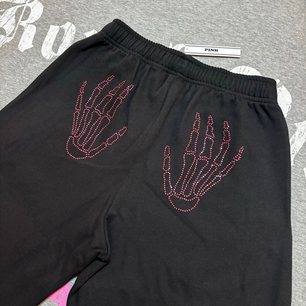 VS PINK Rhinestone Bling Halloween Skeleton Matching Campus Tee & Sweatpants Set - Picture 8 of 10